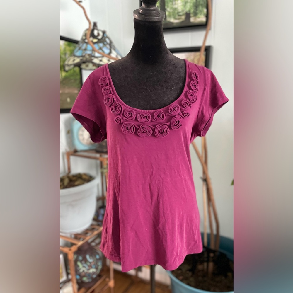 Banana Republic Scoop Neck Floral Twist Short Sleeve Tee Size Medium